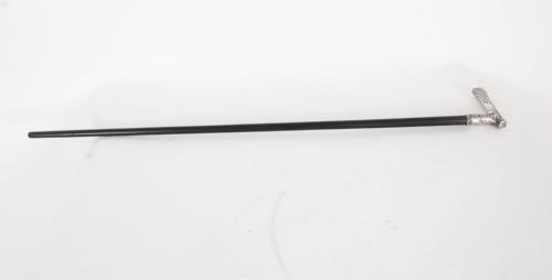 fig 1. Antique Continental Silver Ebonized Walking Cane Stick 19th Century
