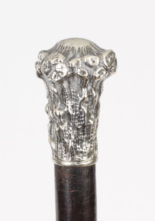 ANTIQUE WALKING SILVE PLATED CANE STICK 19TH CENTURY - ADDITIONAL PHOTO 1