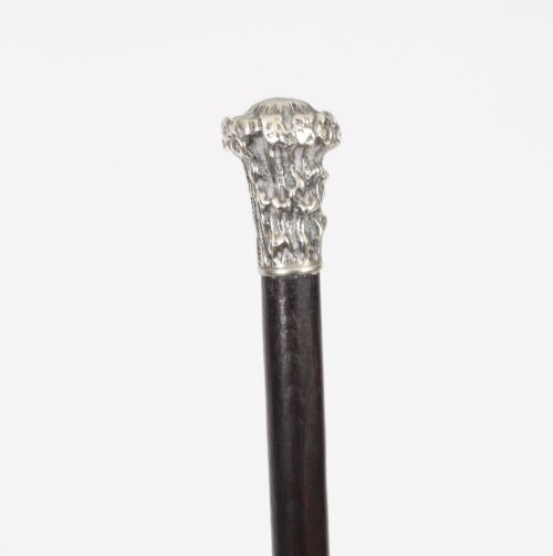 ANTIQUE WALKING SILVE PLATED CANE STICK 19TH CENTURY - ADDITIONAL PHOTO 2