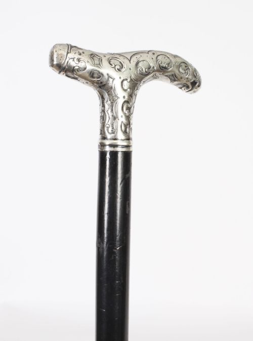 Antique Walking Cane Stick Silver Handle 1890