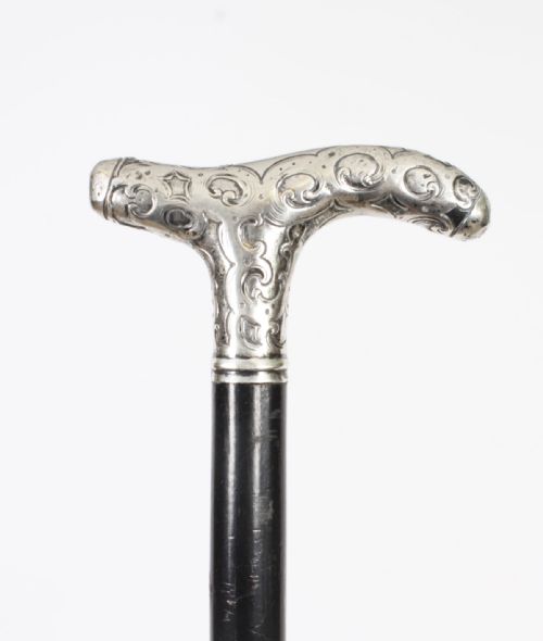 fig 1. Antique Walking Cane Stick Silver Handle 1890