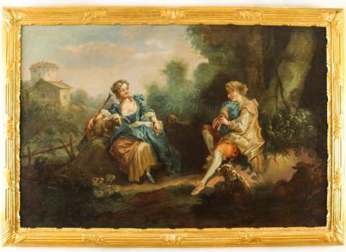 Antique Oil Painting Manner of Jean-antoine Watteau the Serenade Early 19th C