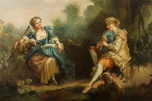 fig 3. Antique Oil Painting Manner of Jean-Antoine Watteau The Serenade Early 19Th C