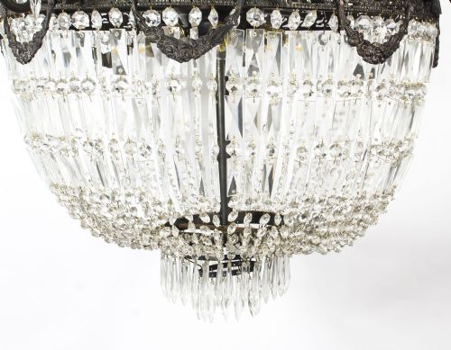 fig 1. Antique Louis Revival 20 light Ballroom Cut Crystal Tent Chandelier c1920