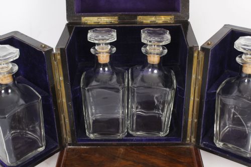 fig 5. Antique Victorian Burr Walnut 4 Bottle Crystal Decanter Tantalus 19th C