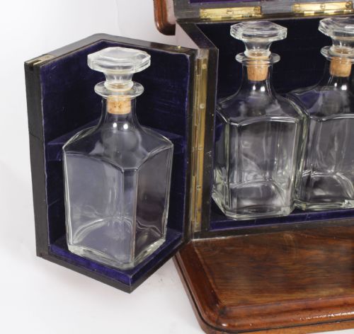 fig 7. Antique Victorian Burr Walnut 4 Bottle Crystal Decanter Tantalus 19th C