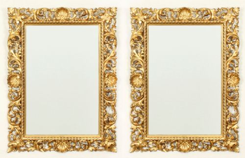 Antique Pair Italian Giltwood Florentine Overmantle Mirror 83 X 61cm 19thcentury