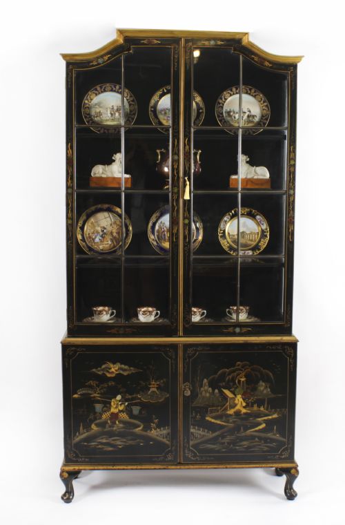 Antique Japanese Revival Black Lacquered Display Cabinet Circa1900