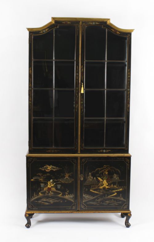 fig 1. Antique Japanese Revival Black Lacquered Display Cabinet Circa1900