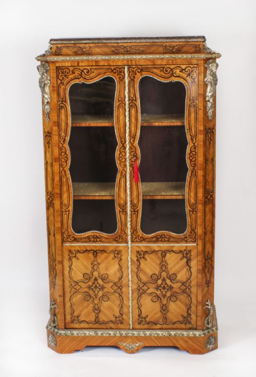ANTIQUE LOIUS XV REVIVAL MARQUETRY KINGWOOD VITRINE DISPLAY CABINET 19TH CENTURY - ADDITIONAL PHOTO 1