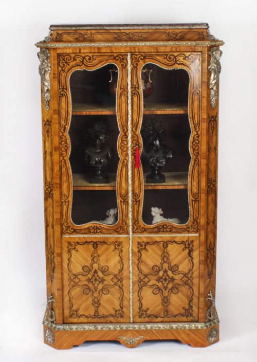 ANTIQUE LOIUS XV REVIVAL MARQUETRY KINGWOOD VITRINE DISPLAY CABINET 19TH CENTURY - ADDITIONAL PHOTO 2