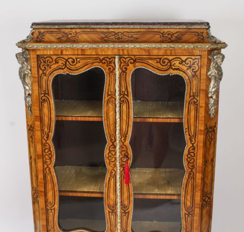 ANTIQUE LOIUS XV REVIVAL MARQUETRY KINGWOOD VITRINE DISPLAY CABINET 19TH CENTURY - ADDITIONAL PHOTO 3