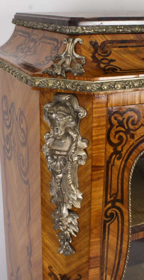 ANTIQUE LOIUS XV REVIVAL MARQUETRY KINGWOOD VITRINE DISPLAY CABINET 19TH CENTURY - ADDITIONAL PHOTO 4