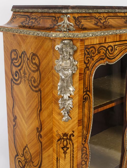 ANTIQUE LOIUS XV REVIVAL MARQUETRY KINGWOOD VITRINE DISPLAY CABINET 19TH CENTURY - ADDITIONAL PHOTO 11