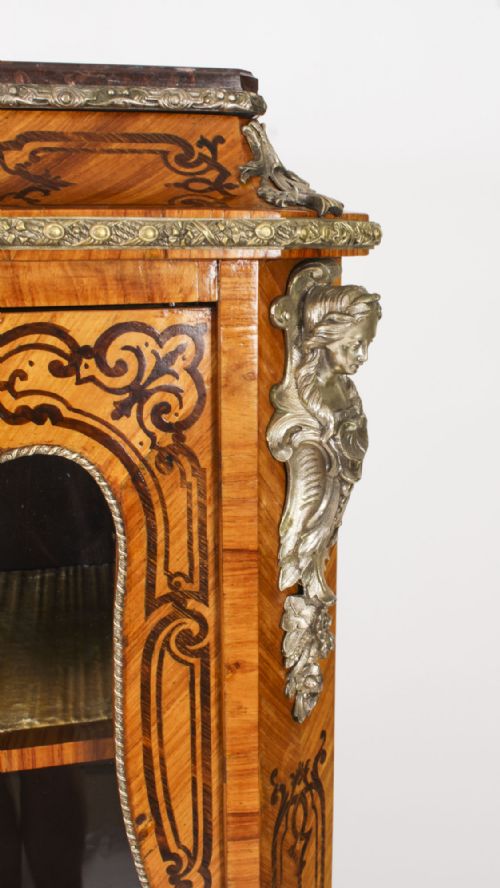 ANTIQUE LOIUS XV REVIVAL MARQUETRY KINGWOOD VITRINE DISPLAY CABINET 19TH CENTURY - ADDITIONAL PHOTO 16