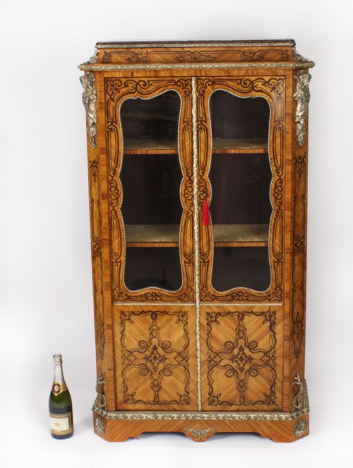 ANTIQUE LOIUS XV REVIVAL MARQUETRY KINGWOOD VITRINE DISPLAY CABINET 19TH CENTURY - ADDITIONAL PHOTO 18