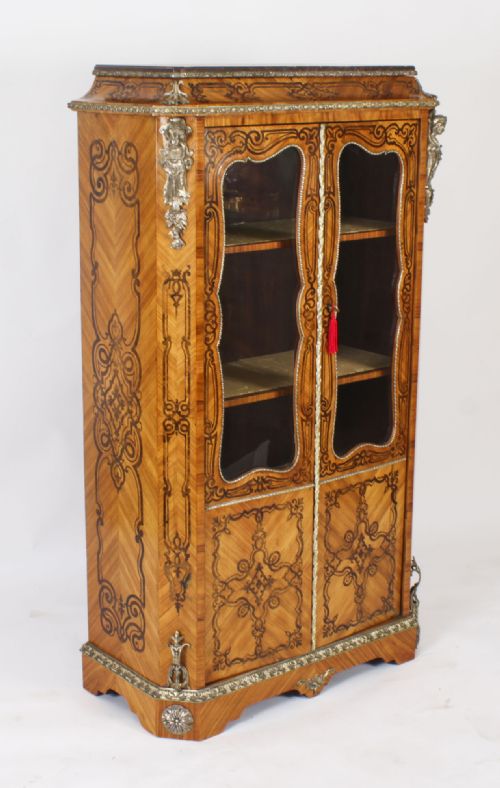 ANTIQUE LOIUS XV REVIVAL MARQUETRY KINGWOOD VITRINE DISPLAY CABINET 19TH CENTURY - ADDITIONAL PHOTO 19