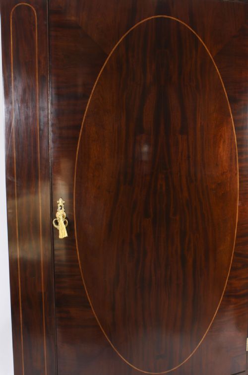 fig 2. Antique English Edwardian Flame Mahogany Bowfront Wardrobe C1900