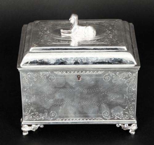 fig 1. Antique Silver Plated Empire Revival Tea Caddy 19th Century