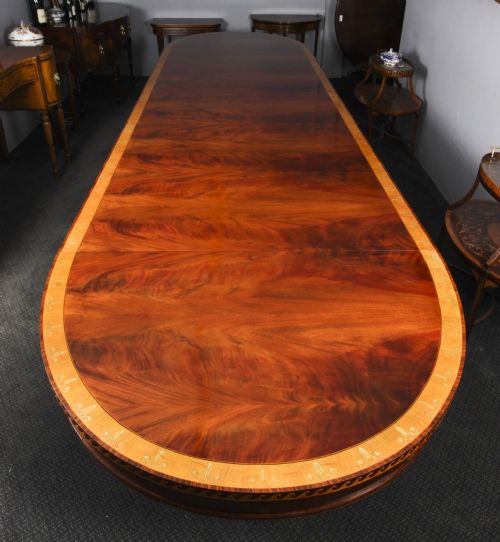 fig 7. Antique 19ft Flame Mahogany Oval Extending Dining Table 19th C