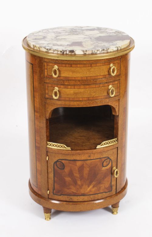 fig 1. Antique Pair French Louis Revival Burr Walnut Bedside Cabinets 19th C