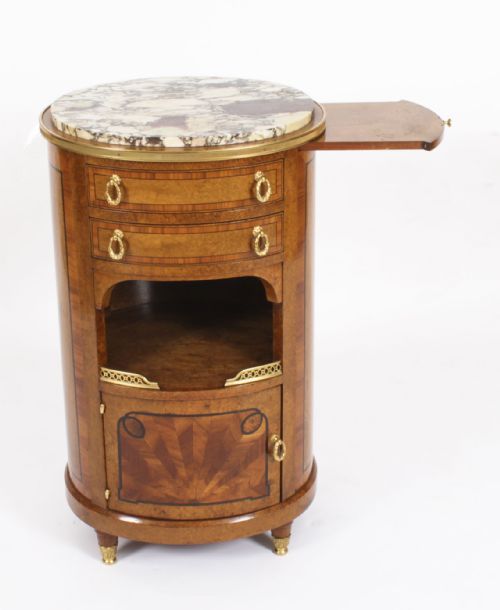 fig 2. Antique Pair French Louis Revival Burr Walnut Bedside Cabinets 19th C