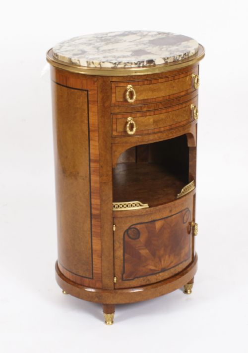 fig 3. Antique Pair French Louis Revival Burr Walnut Bedside Cabinets 19th C