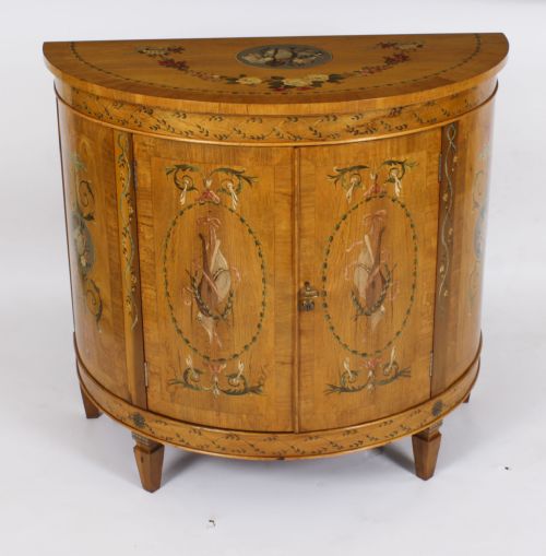 fig 1. Antique Pair Adam Revival Satin wood Painted Cabinets Commodes C1920