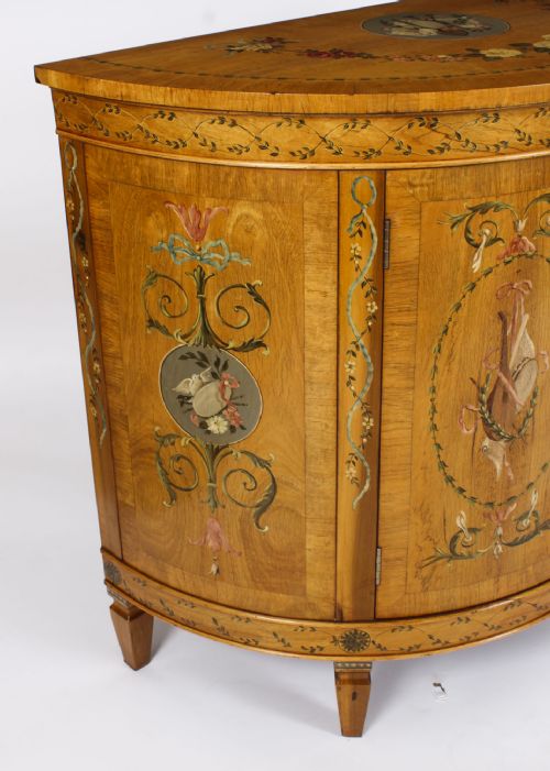 fig 2. Antique Pair Adam Revival Satin wood Painted Cabinets Commodes C1920