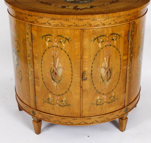 fig 3. Antique Pair Adam Revival Satin wood Painted Cabinets Commodes C1920