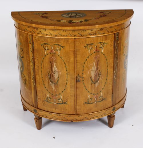 fig 4. Antique Pair Adam Revival Satin wood Painted Cabinets Commodes C1920
