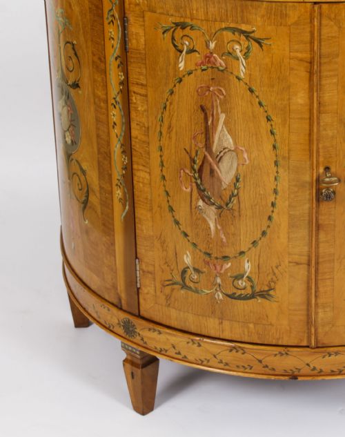 fig 6. Antique Pair Adam Revival Satin wood Painted Cabinets Commodes C1920