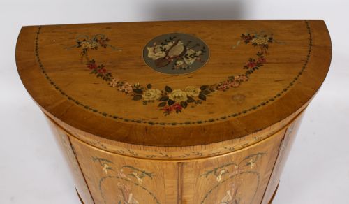 fig 8. Antique Pair Adam Revival Satin wood Painted Cabinets Commodes C1920