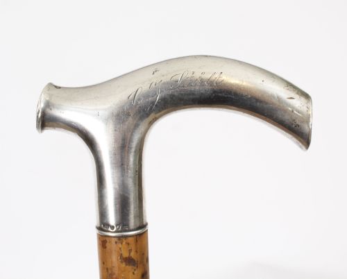 ANTIQUE CONTINETAL SILVER EBONIZED WALKING CANE STICK LATE 19TH C - ADDITIONAL PHOTO 2