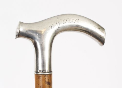 ANTIQUE CONTINETAL SILVER EBONIZED WALKING CANE STICK LATE 19TH C - ADDITIONAL PHOTO 4