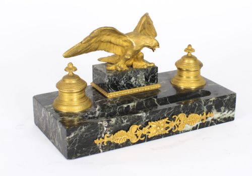 fig 1. Antique French Ormolu & Marble Double Encrier Inkstand Standish 19th C