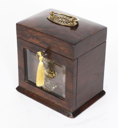 Antique English Victorian Burr Walnut Jewellery Casket 19th C