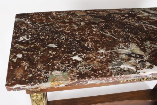 fig 3. Antique Pair French Empire Ormolu Mounted Flame Mahogany Console Tables 19th C