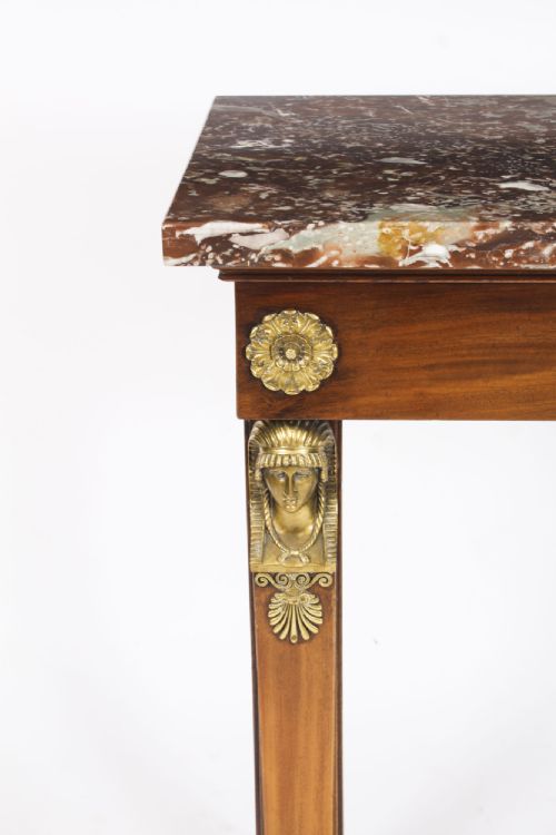 fig 5. Antique Pair French Empire Ormolu Mounted Flame Mahogany Console Tables 19th C