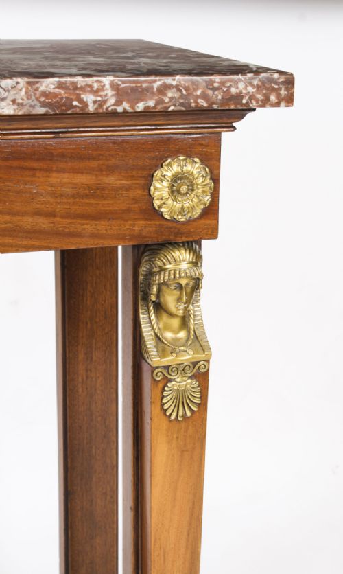 fig 7. Antique Pair French Empire Ormolu Mounted Flame Mahogany Console Tables 19th C