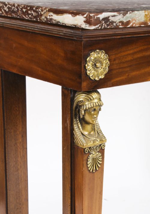 fig 9. Antique Pair French Empire Ormolu Mounted Flame Mahogany Console Tables 19th C