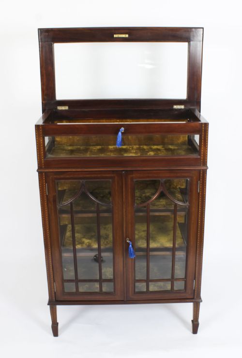 fig 1. Antique Edwardian Inlaid Glass Display Cabinet Table Circa 1900
