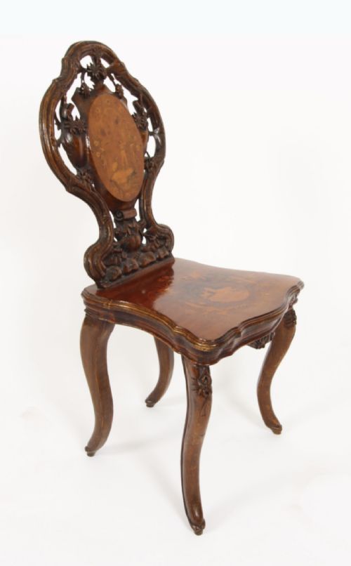 fig 1. Antique Swiss Walnut Marquetry inlaid Chair 19th C