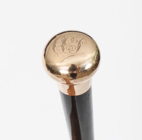 fig 1. Antique Walking Stick Cane 9 Ct Gold Pommel Late 19th Century