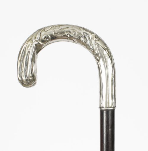 Antique French Art Nouveau Siver Handled Walking Stick Cane 19th Century