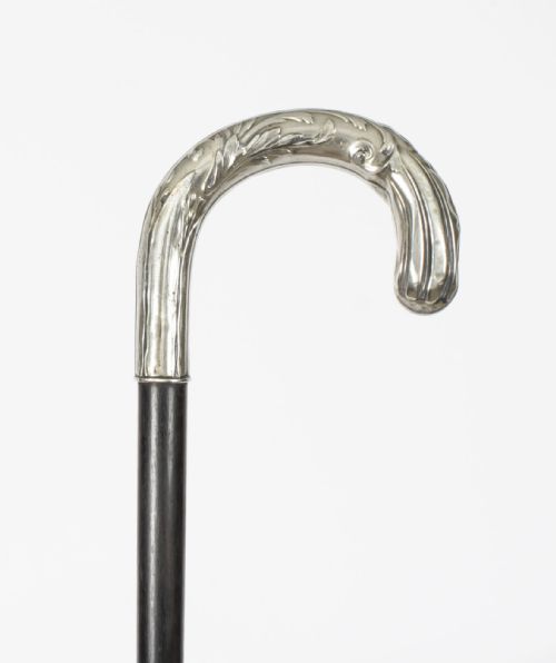 fig 1. Antique French Art Nouveau Siver Handled Walking Stick Cane 19th Century