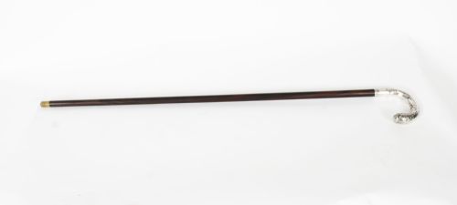 fig 1. Antique French Art Nouveau Silver Topped Walking Cane Stick 19th C
