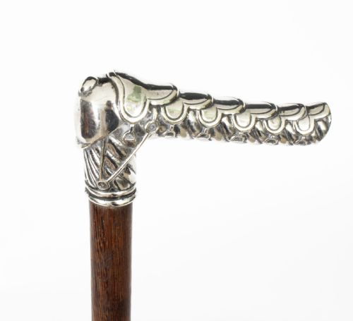 fig 2. Antique French Silver Capped Saddle & Stirrup Walking Stick Cane 19th Century