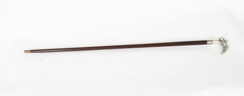 fig 1. Antique Sterling Silver Horse & Jockey Walking Cane Stick 19th C