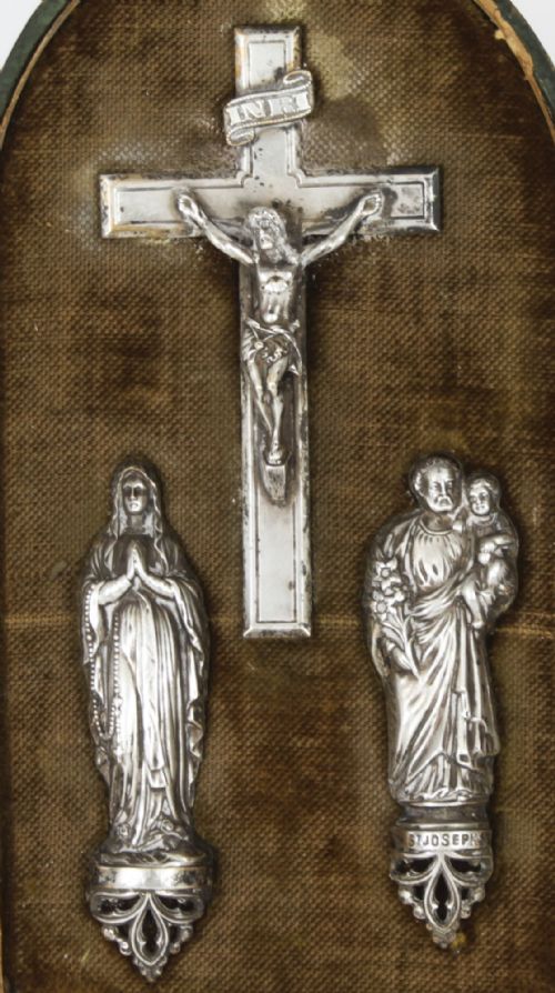 fig 1. Antique French Silver Communion Set Corpus Christi Mary & Joseph 19th C